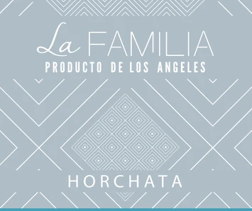 La Familia Horchata chocolate bar wrapper, dusty blue with white linework.