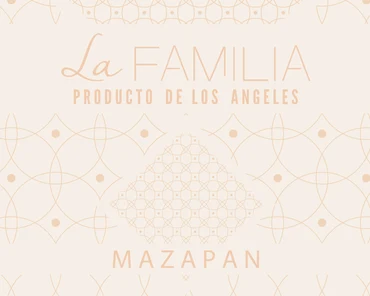 La Familia Mazapán chocolate bar wrapper, warm cream with gold linework.